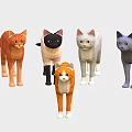 Colorful Low Poly Cat Models Standing in a Row with Various Hues 3d model