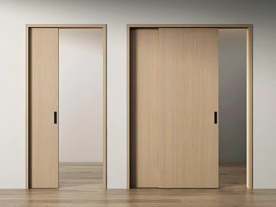 Modern Wooden Sliding Doors With Light Wood Tone And Sleek Frames In Interior Design 3d model