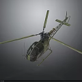 Military Green Helicopter 3D Model With Rotors Transparent Cockpit And Landing Gear