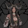 Mystical Game Movie Character With Antler Horns Tattoos Long Hair And Circular Tree Background