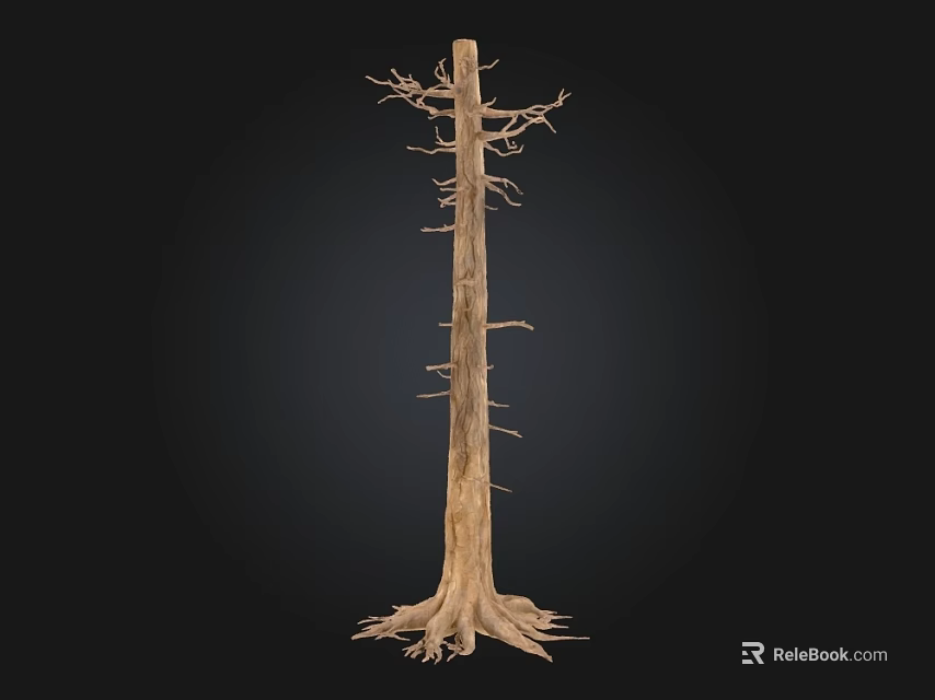 Natural Stone Wood Dead Tree Trunk With Roots And Branches On Black Background 3d model 