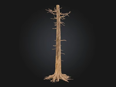Natural Stone Wood Dead Tree Trunk With Roots And Branches On Black Background 3d model