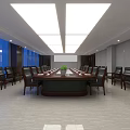 Modern Conference Room Interior With Long Table Projection Screen And Blue Windows 3d model