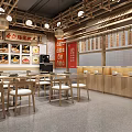 Traditional Chinese Restaurant Interior With Wooden Decorations Wall Menus Dining Tables And Hanging Lanterns