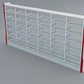 Modern White Bookcase With Multiple Shelves Red Trim And Black Symbols