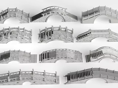 Different Types of Landscape Bridge Designs Featuring Arched Structures And Stone Railings 3d model