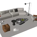Modern Beige L Shaped Sofa and Marble Top Coffee Table Set with Accent Chair Floor Lamp and Magazine in Living Room