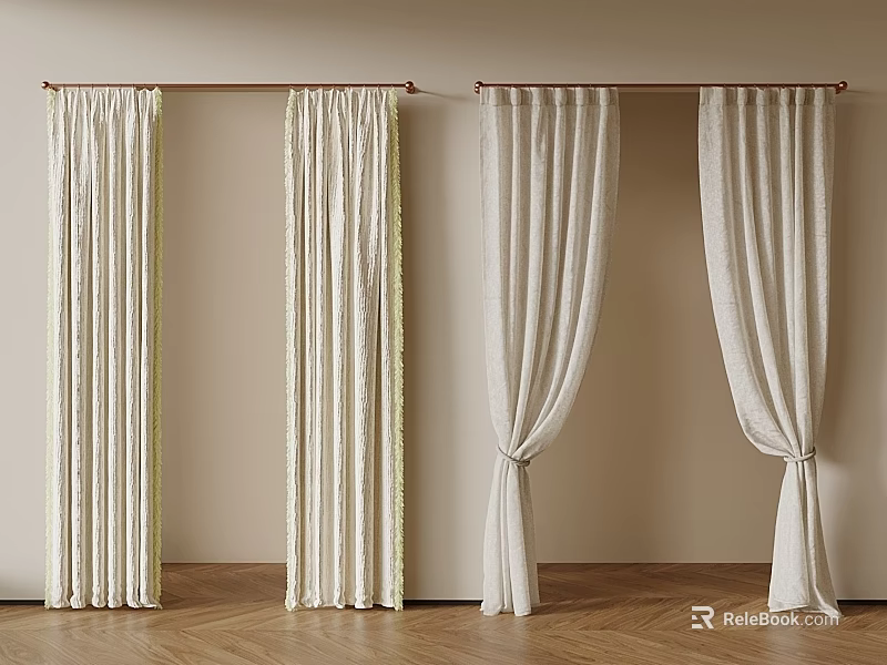 Elegant Curtain Hanging Styles With Light Fabric For Home Interior 3d model