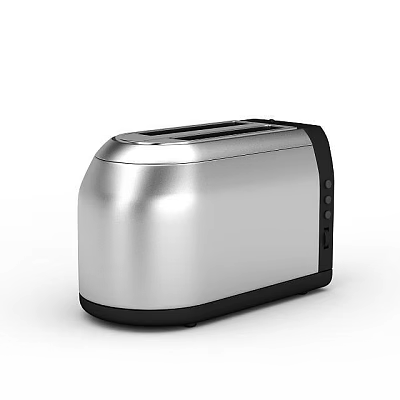 Silver Toaster With Black Edges Rectangular Shape And Smooth Surface Design 3d model