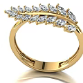 Sparkling Diamond Encrusted Gold Ring Featuring Elegant Leaf Design and Shiny Stones