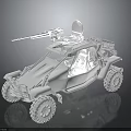 Off Road Military Vehicle With Mounted Machine Gun Radar Antenna And Large Wheels