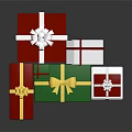 Colorful Gift Boxes In Red Green White With Gold Ribbons And Silver Bows