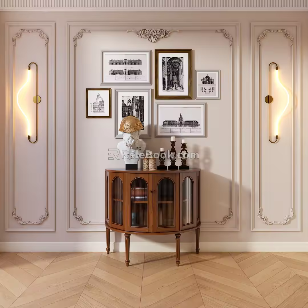 American Style Solid Wood Side Cabinet End View Cabinet 3d model