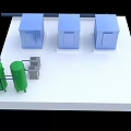 Industrial Equipment With Blue Main Units Green Cylindrical Components Piped Connections On White Platform