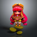 Cute Fantasy Creature Character With Pink Long Hair Goggles Wing Decorations On Green Stones