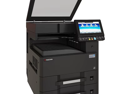 Black Multifunction Printer With Scanner Lid Open And Color Touchscreen 3d model