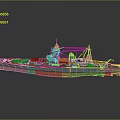 Detailed 3D Model of Battleship With Gray Hull Red Bottom and Masts
