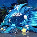 Starry Night Event Stage Design With Shell Structure LOGO Ocean Elements And Trees 3d model