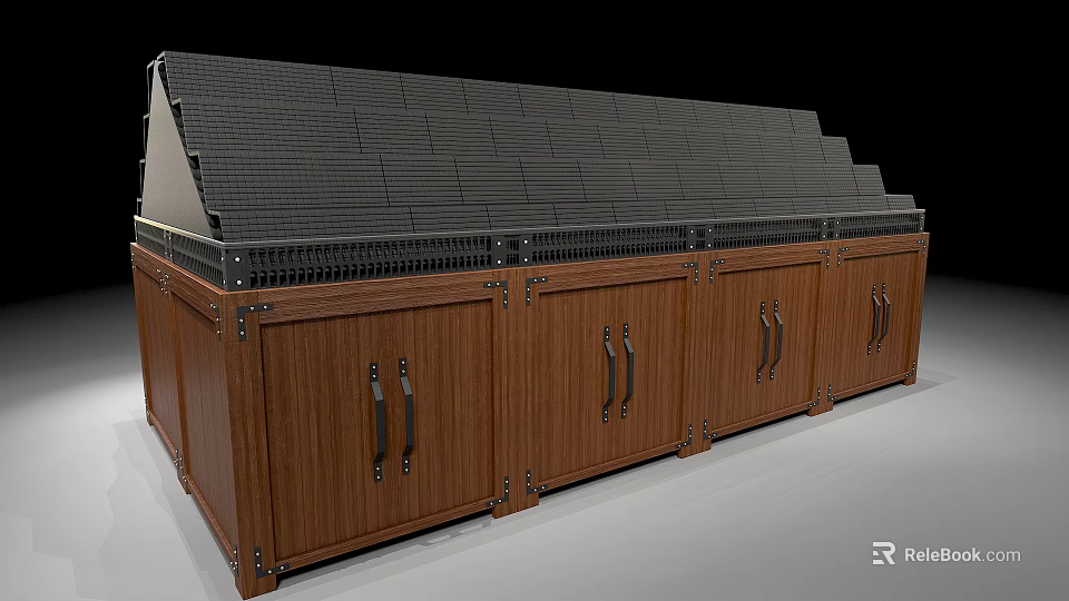 Wooden Display Shelf With Metal Frame And Multi Tiered Storage Cabinets 3d model 