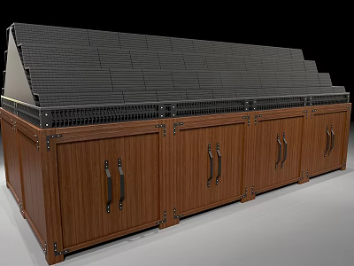 Wooden Display Shelf With Metal Frame And Multi Tiered Storage Cabinets 3d model