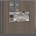 Modern Wooden Wine Cabinet With Marble Countertop Wine Bottles Drawers And Appliances