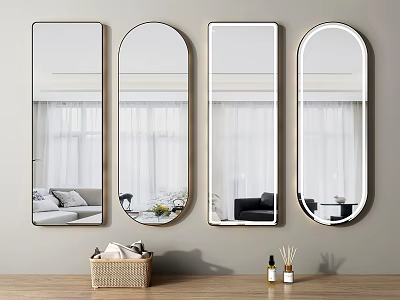 Decorative Mirrors On Living Room Wall With Different Shapes 3d model