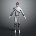 3D Model Of Futuristic Humanoid Character In White Gray Silver Tech Armored Costume With Glasses
