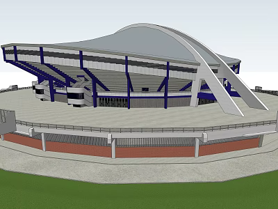 Modern Stadium Design Featuring Large Curved Roof Blue Steel Supports And Seating Areas 3d model