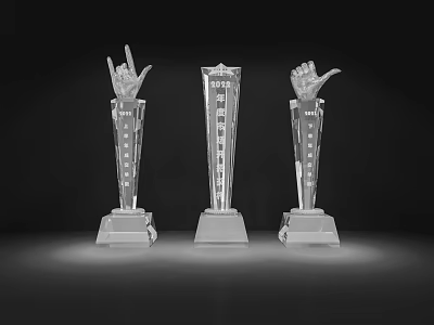 Crystal Trophies with Gesture Top Design for Award Ceremonies on Illuminated Black Background 3d model