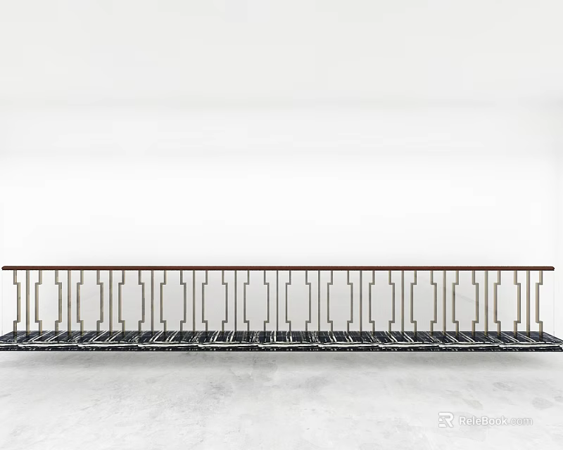 Modern Metal Railing With Horizontal And Vertical Bars For Indoor Balcony 3d model