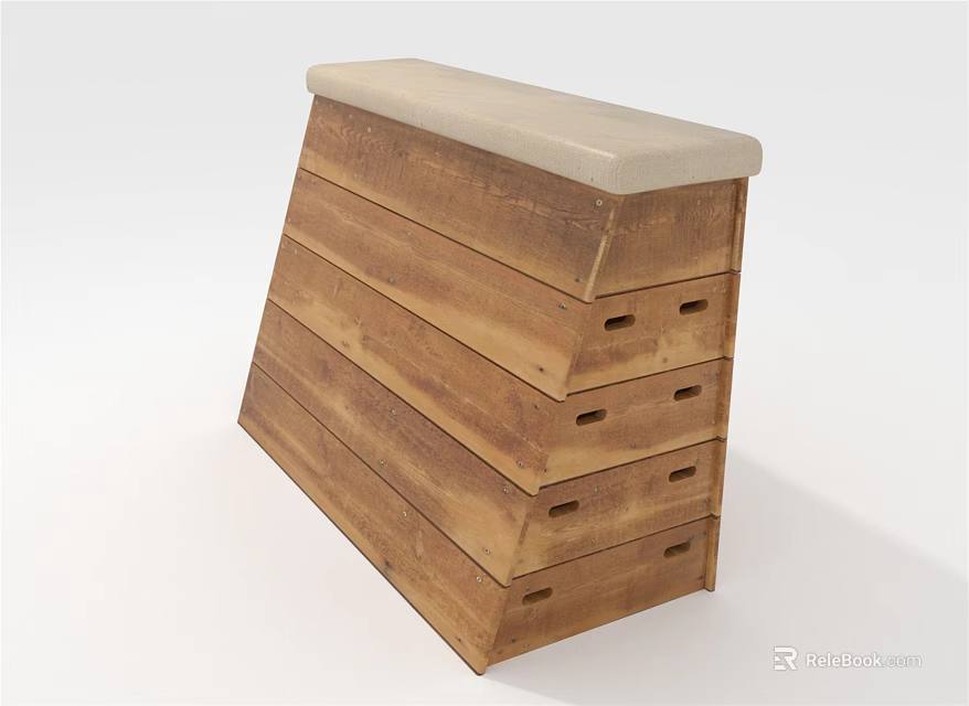 Wooden Storage Bench With Padded Top And Multiple Drawers For Sports Equipment 3d model 