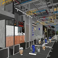 Industrial Style Restaurant Interior With Neon Signs Open Layout Tables And Chairs