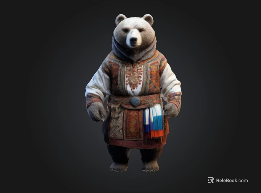 Ornate Bear Wearing Traditional Costume With Decorative Patterns And Colorful Sash 3d model 