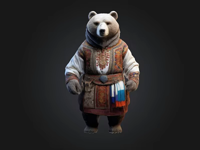 Ornate Bear Wearing Traditional Costume With Decorative Patterns And Colorful Sash 3d model