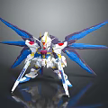 Gundam Model Figure With Blue Purple Wings White Body And Red Yellow Details