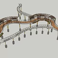 Winding Elevated Road Walkway with Wooden Structure and Metal Railings Support Pillars