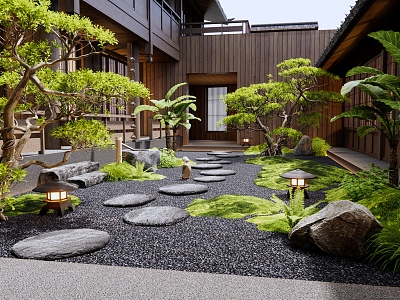 Japanese Courtyard Home Courtyard Landscape model