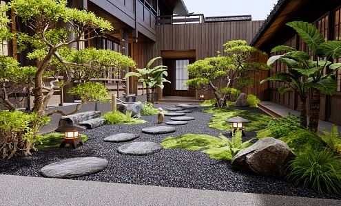 Japanese Courtyard Home Courtyard Landscape 3d model