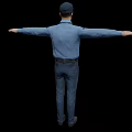 Game Movie Character In Blue Shirt And Pants With Cap Arms Outstretched On Black Background
