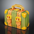 Cartoon Style 3D Suitcase With Green Orange Body Yellow Corners And Handle