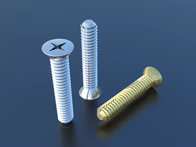 Assorted Hardware Tools Screws Featuring Silver Gold Cross Head Cylindrical And Flat Head Designs 3d model