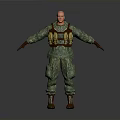 A Man In Camouflage Uniform With Tactical Vest And Brown Boots Standing In Neutral Background