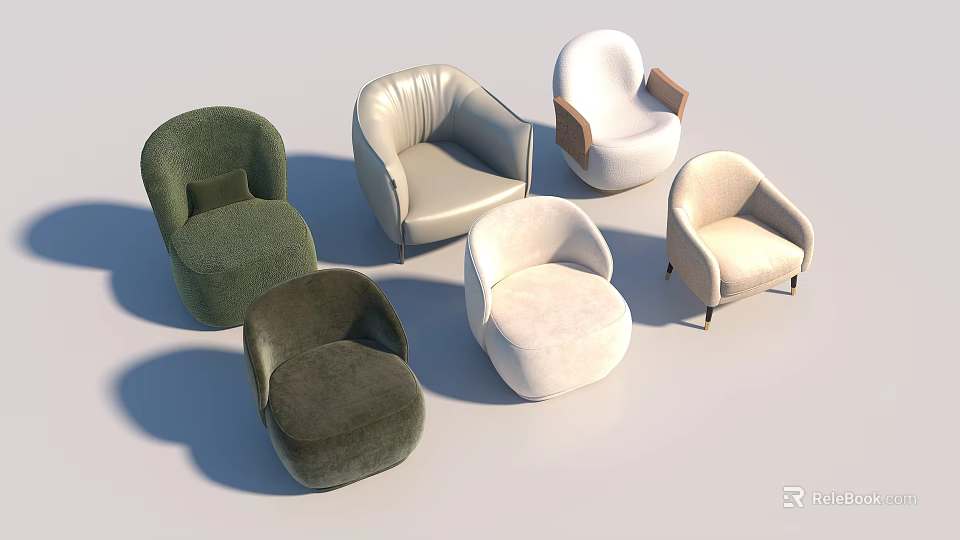 Modern Single Seater Sofa Set With Assorted Colors And Rounded Design 3d model