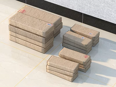 Stacked Cardboard Boxes With Labels On Light Colored Floor Surface 3d model