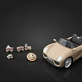 Beige Convertible Electric Toy Car With Small Toy Accessories For Kids