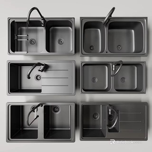 Various Kitchen Sinks Double Single Bowl Designs With Drainer Faucet And Modern Styles 3d model 