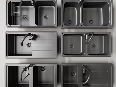 Various Kitchen Sinks Double Single Bowl Designs With Drainer Faucet And Modern Styles 3d model