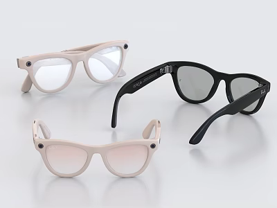 Fashionable Digital Sunglasses Three Stylish Pairs In Black Light Pink And Beige Frames Design 3d model