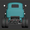 Turquoise Vintage Utility Truck With Classic Cab Black Chassis And Large Wheels