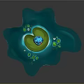 Blue Frog On Green Lotus Leaf In Blue Water With Small Lotus Leaves And Reeds